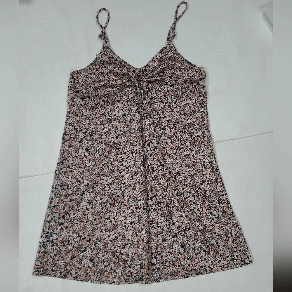 Papermoon Medium Mini ditsy Floral Satin Slip Dress Nwot‎ Orange Black